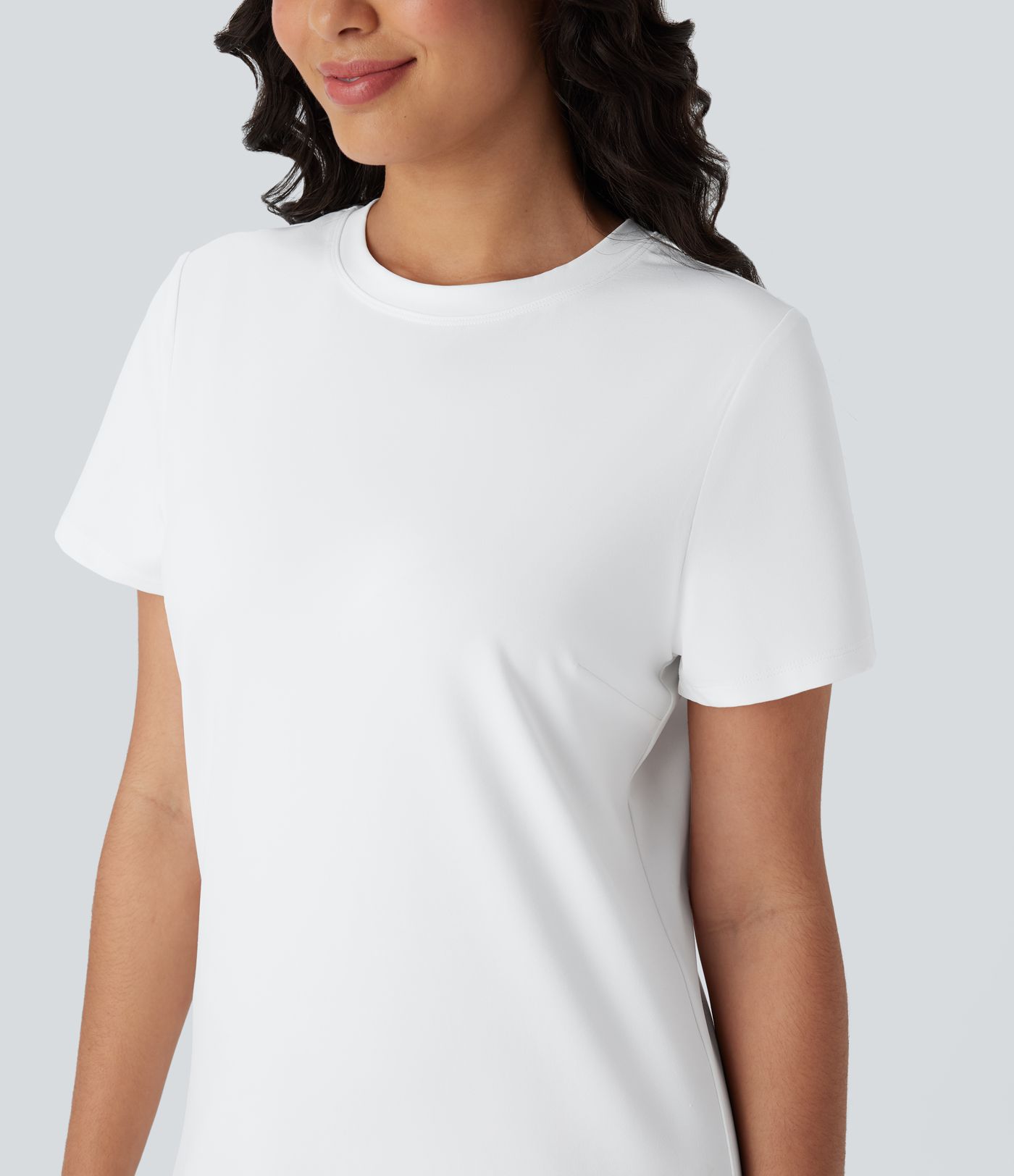 Einfarbiges Mini-Casual-T-Shirt-Kleid mit Rundhalsausschnitt und kurzen Ärmeln