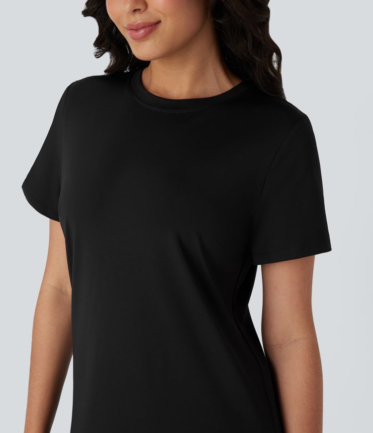 Round Neck Short Sleeve Solid Mini Casaul Tee Dress