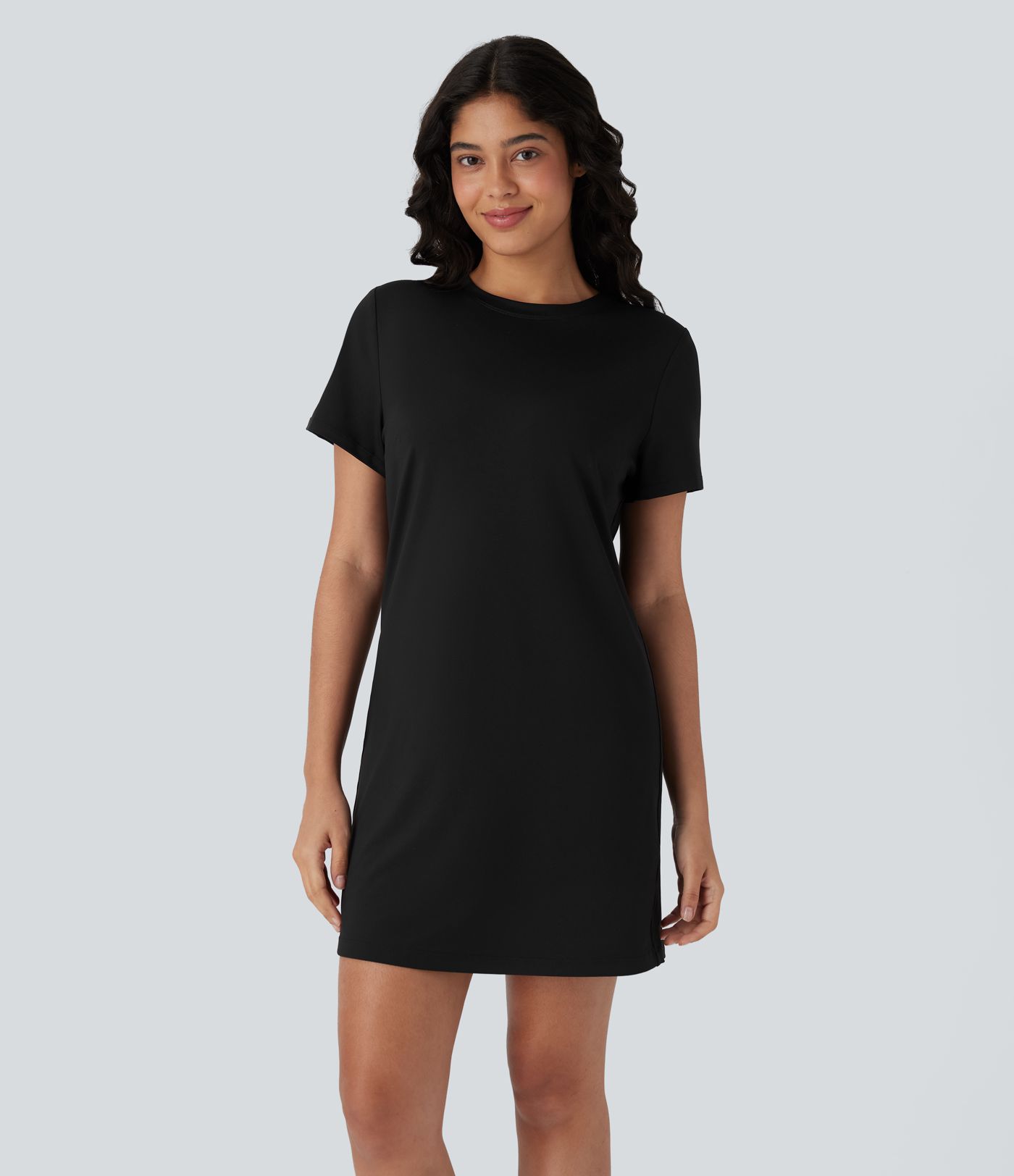 Round Neck Short Sleeve Solid Mini Casaul Tee Dress