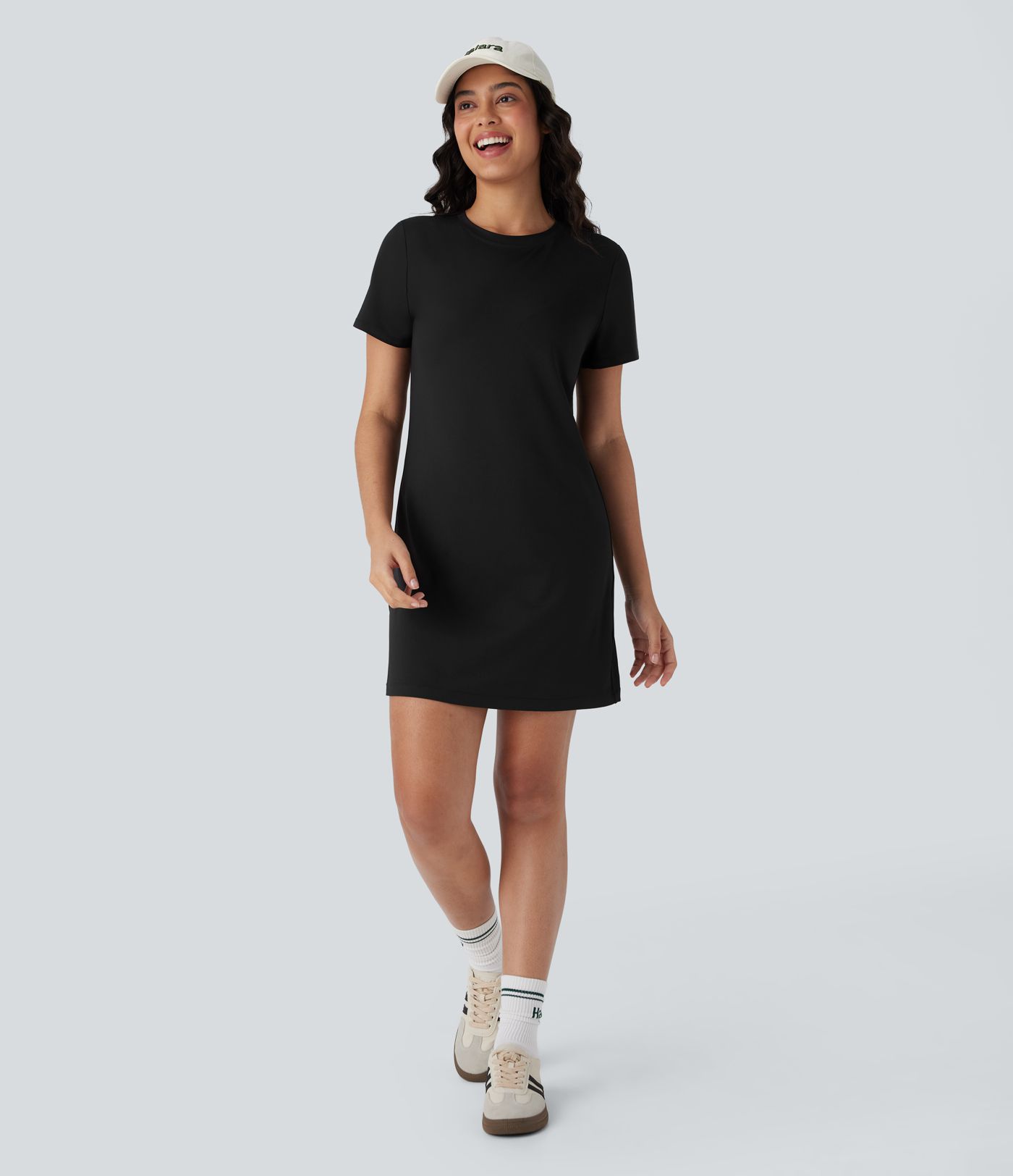 Round Neck Short Sleeve Solid Mini Casaul Tee Dress