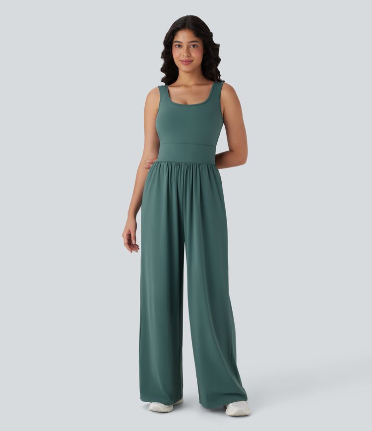 Softlyzero™ Airy Crisscross Backless Wide Leg Cool Touch Yoga Jumpsuit with Pockets-Easy Peezy