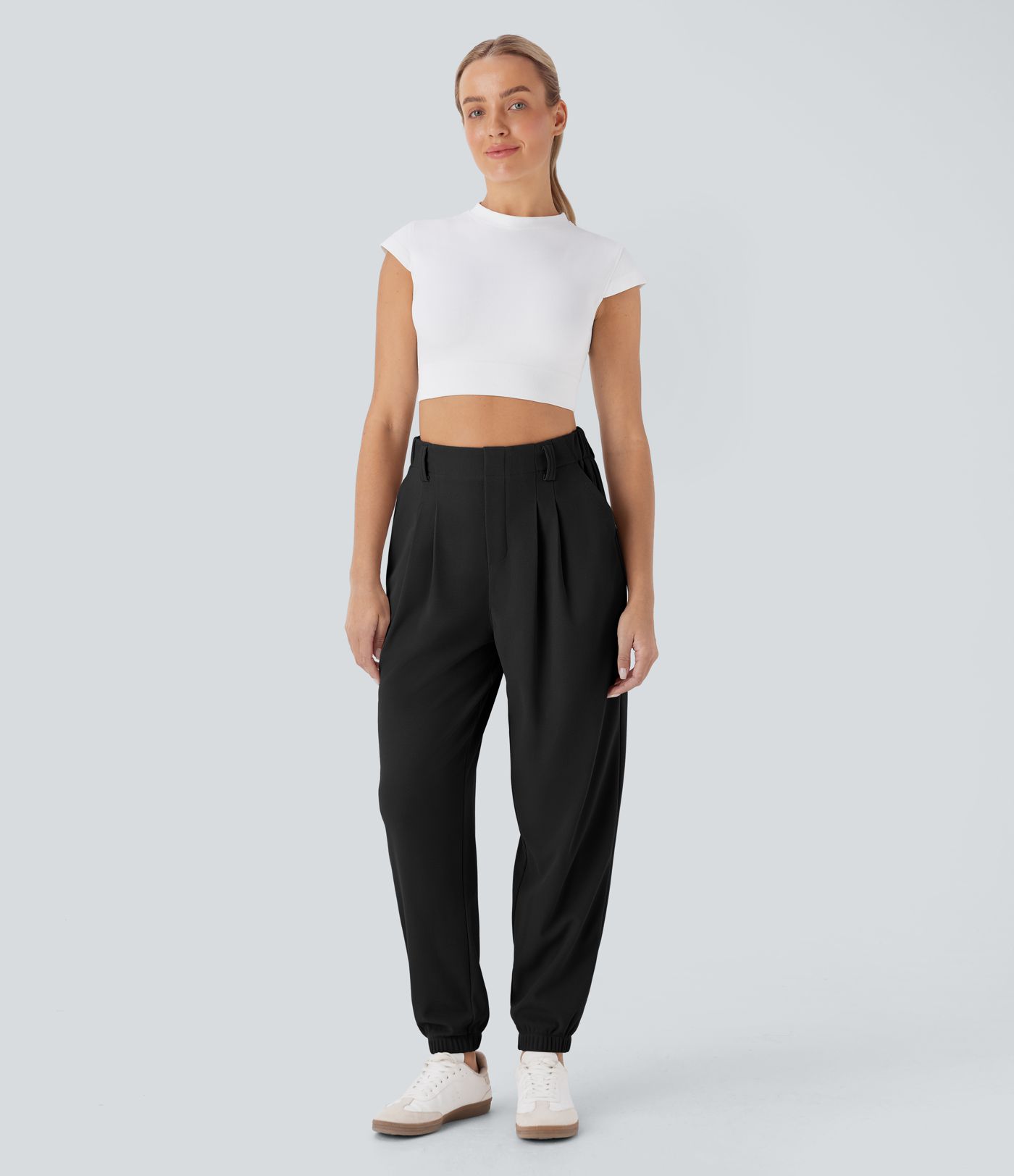 Hochsitzende, taillierte Waffel-Freizeit-Jogginghose mit Tasche