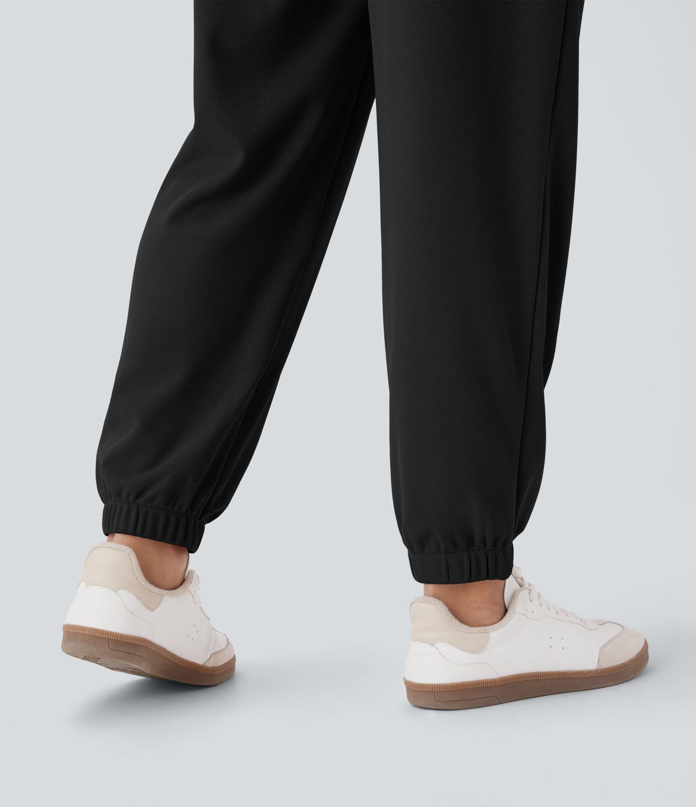 Hochsitzende, taillierte Waffel-Freizeit-Jogginghose mit Tasche