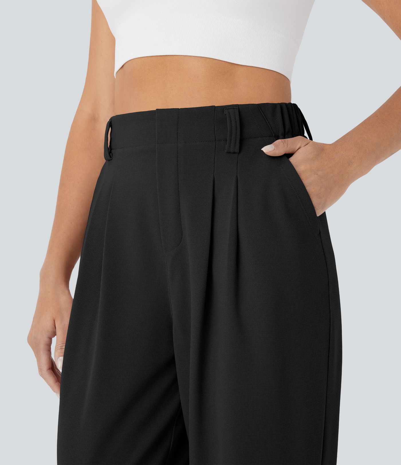 Hochsitzende, taillierte Waffel-Freizeit-Jogginghose mit Tasche