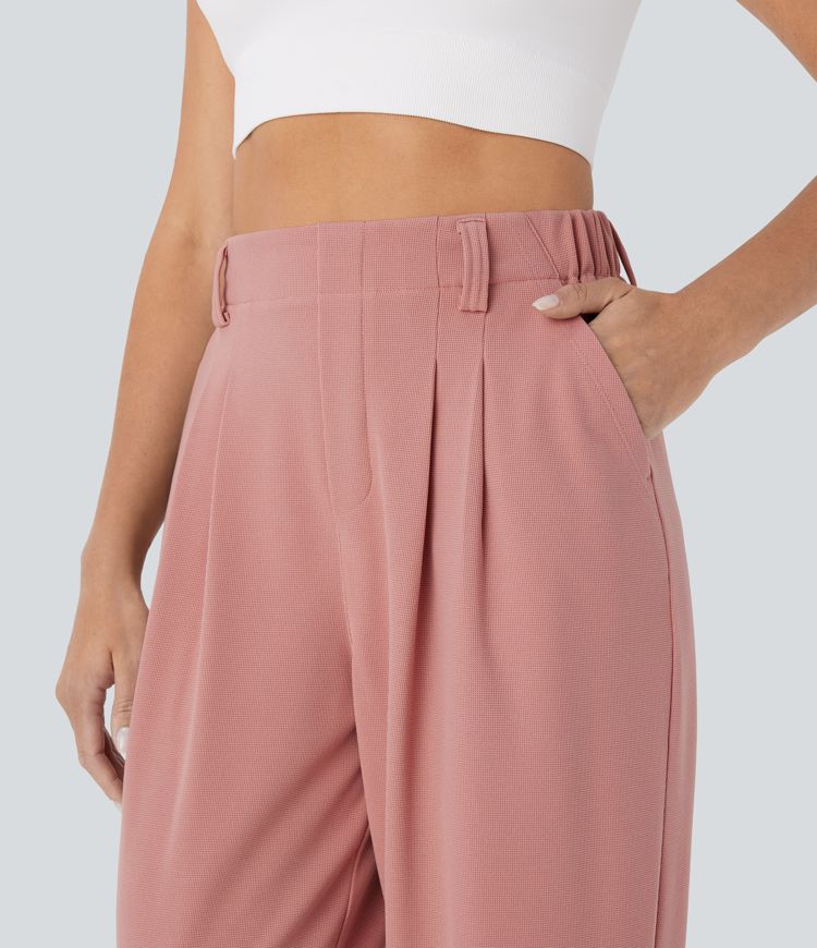 High Waisted Tapered Waffle Casual Joggers with Side Pocket