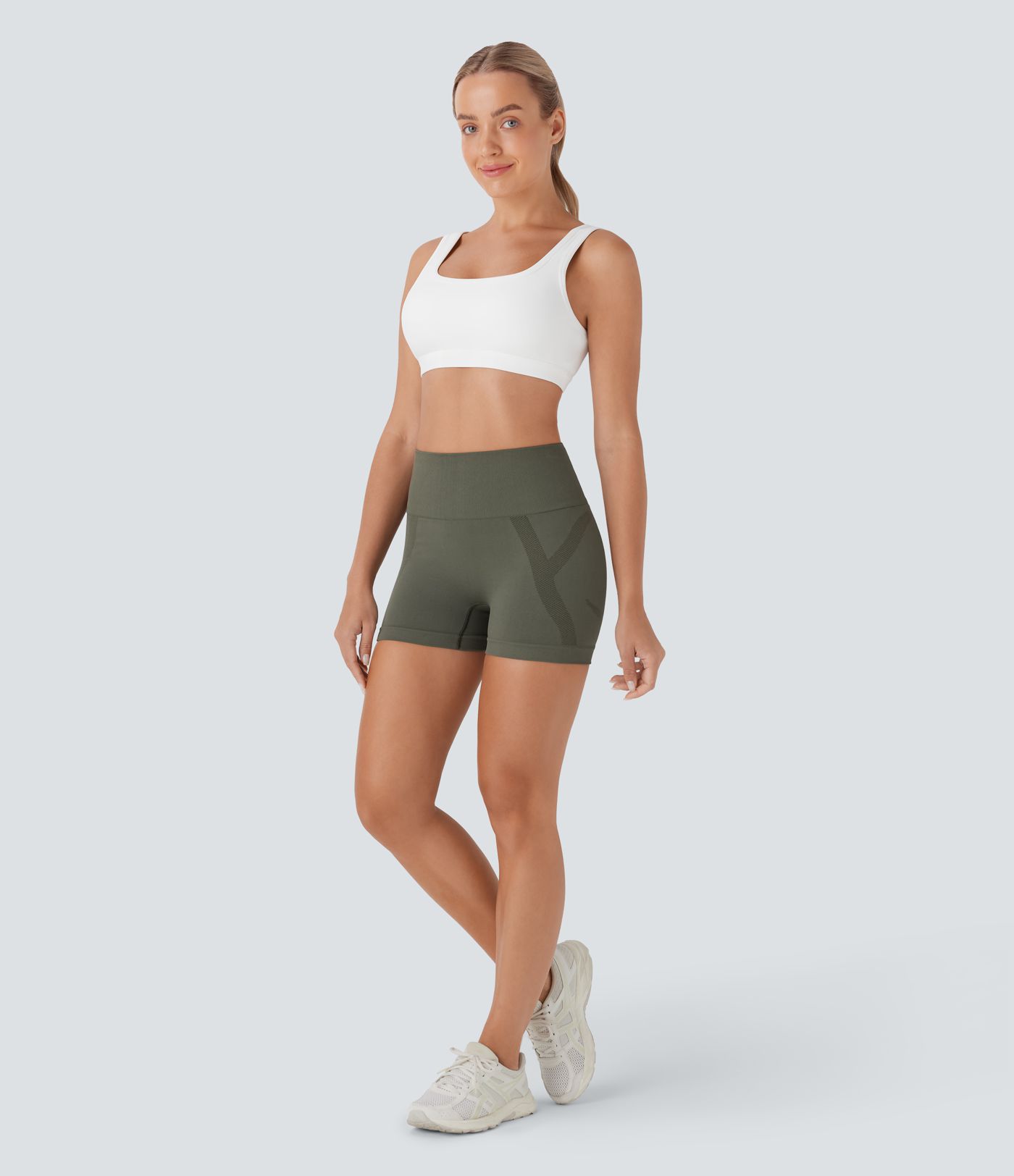 Short cycliste yoga 7,5 cm taille haute froncé sans couture OneForm Seamless Flow