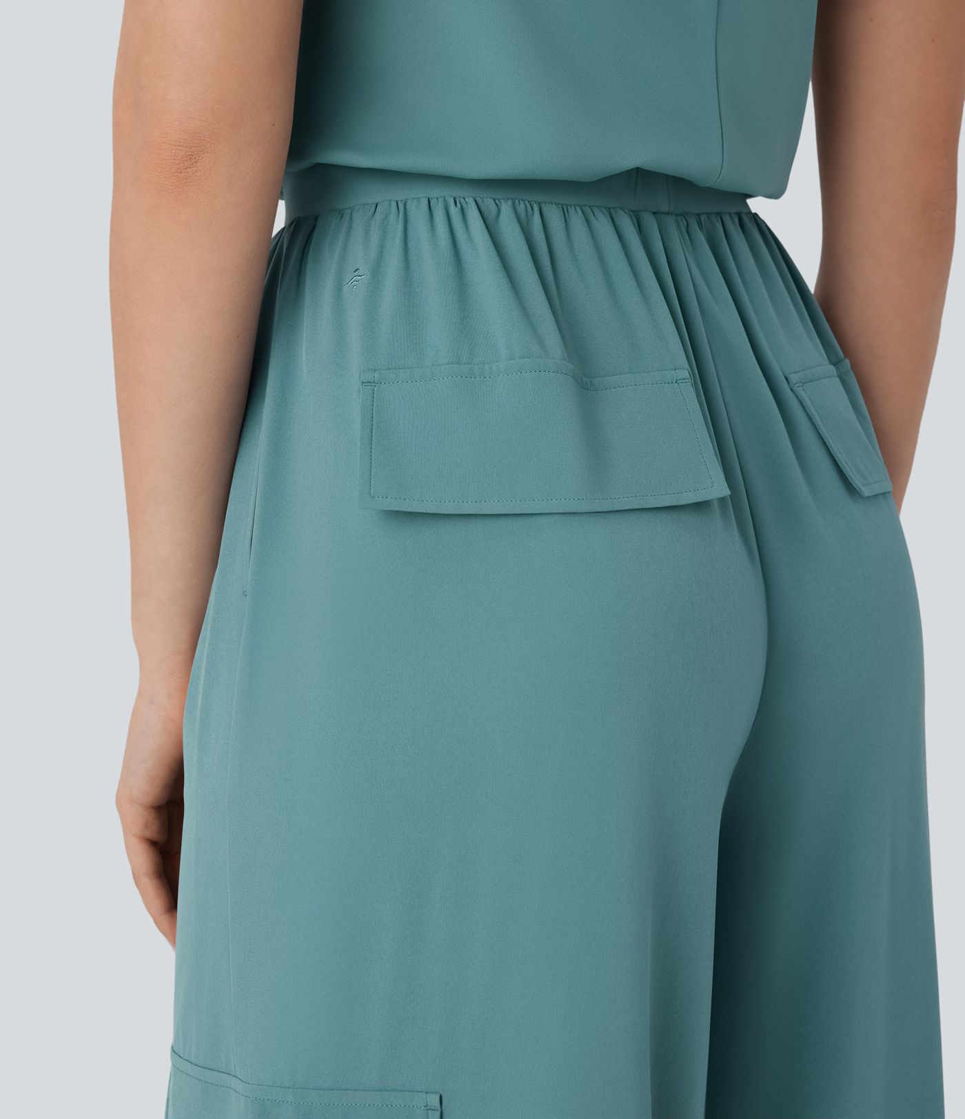 Breezeful™ Round Neck Sleeveless Invisible Zipper Multiple Pockets Straight Leg Quick Dry Casual Jumpsuit