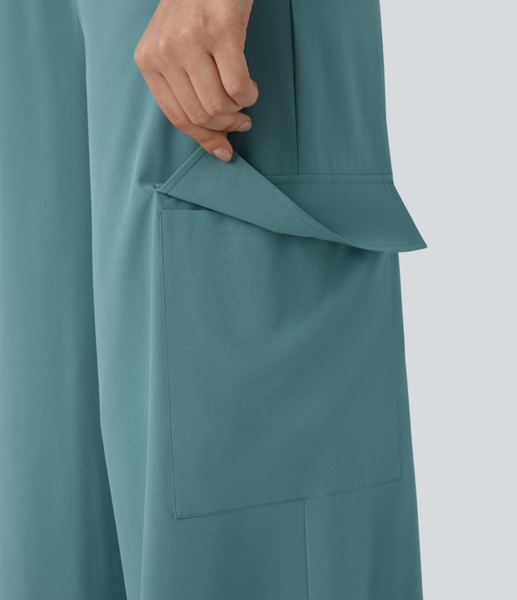 Breezeful™ Round Neck Sleeveless Invisible Zipper Multiple Pockets Straight Leg Quick Dry Casual Jumpsuit