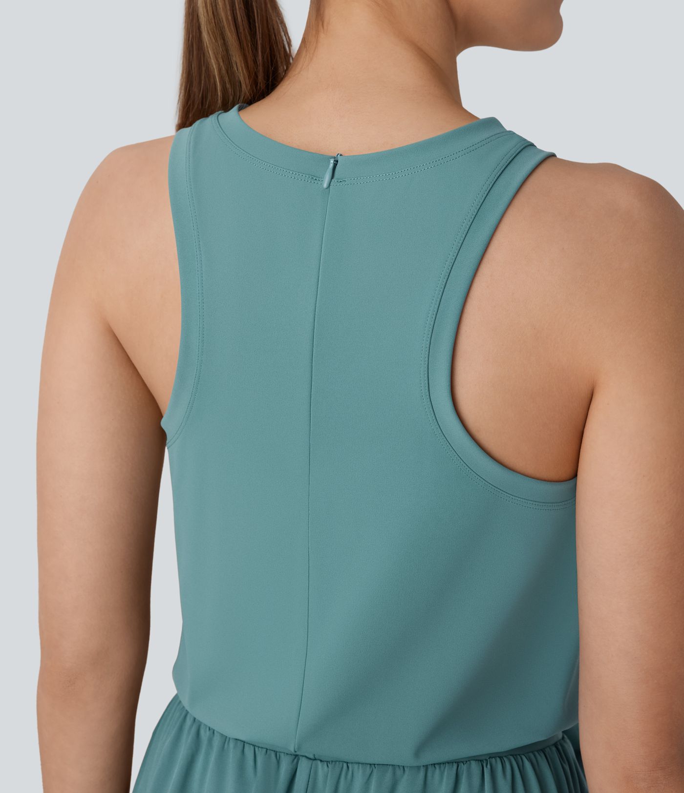 Breezeful™ Round Neck Sleeveless Invisible Zipper Multiple Pockets Straight Leg Quick Dry Casual Jumpsuit