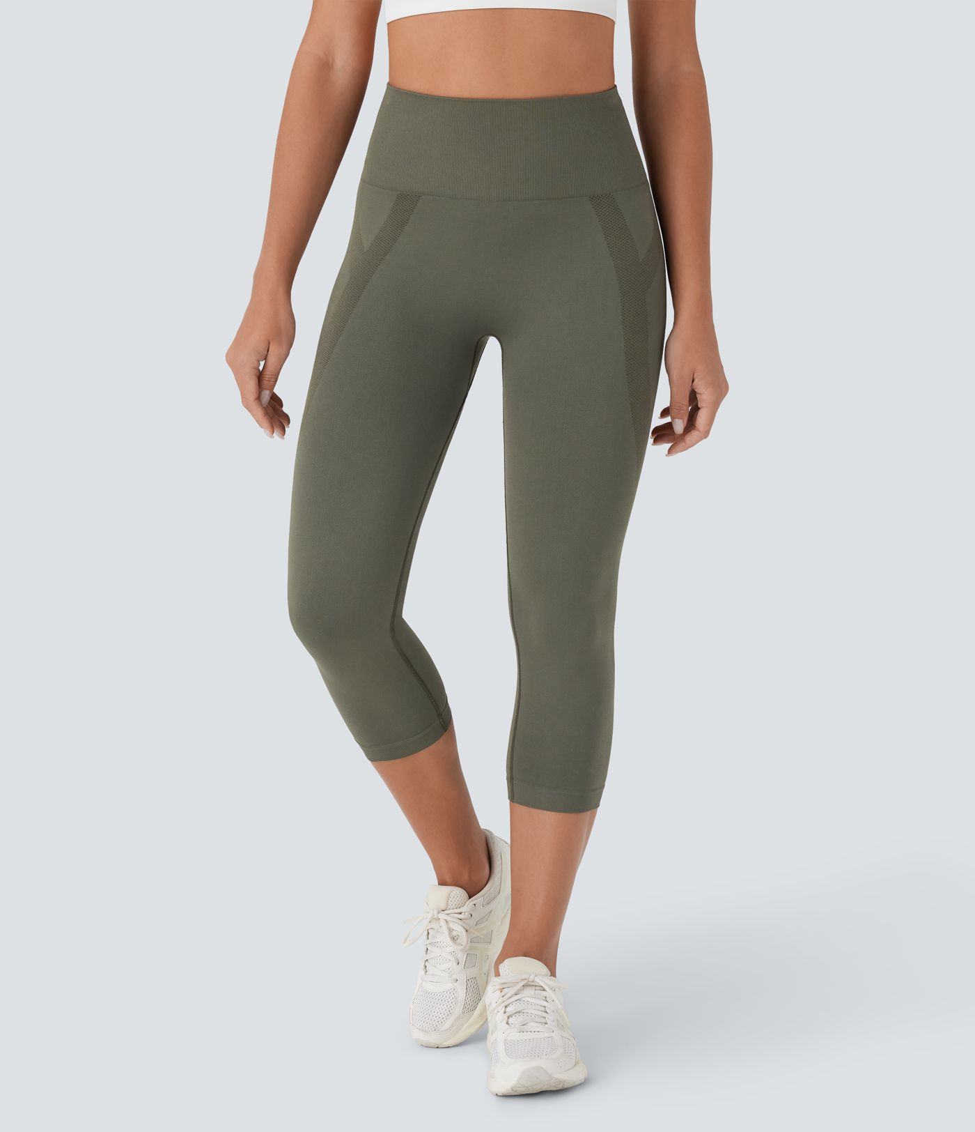 Leggings de yoga capri fruncidos de tiro alto fluidos sin costuras