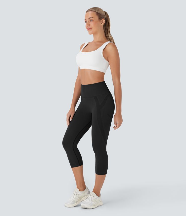Seamless Flow High Waisted Ruched Capri Yoga Leggings