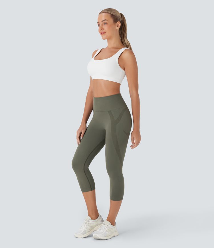 Seamless Flow High Waisted Ruched Capri Yoga Leggings