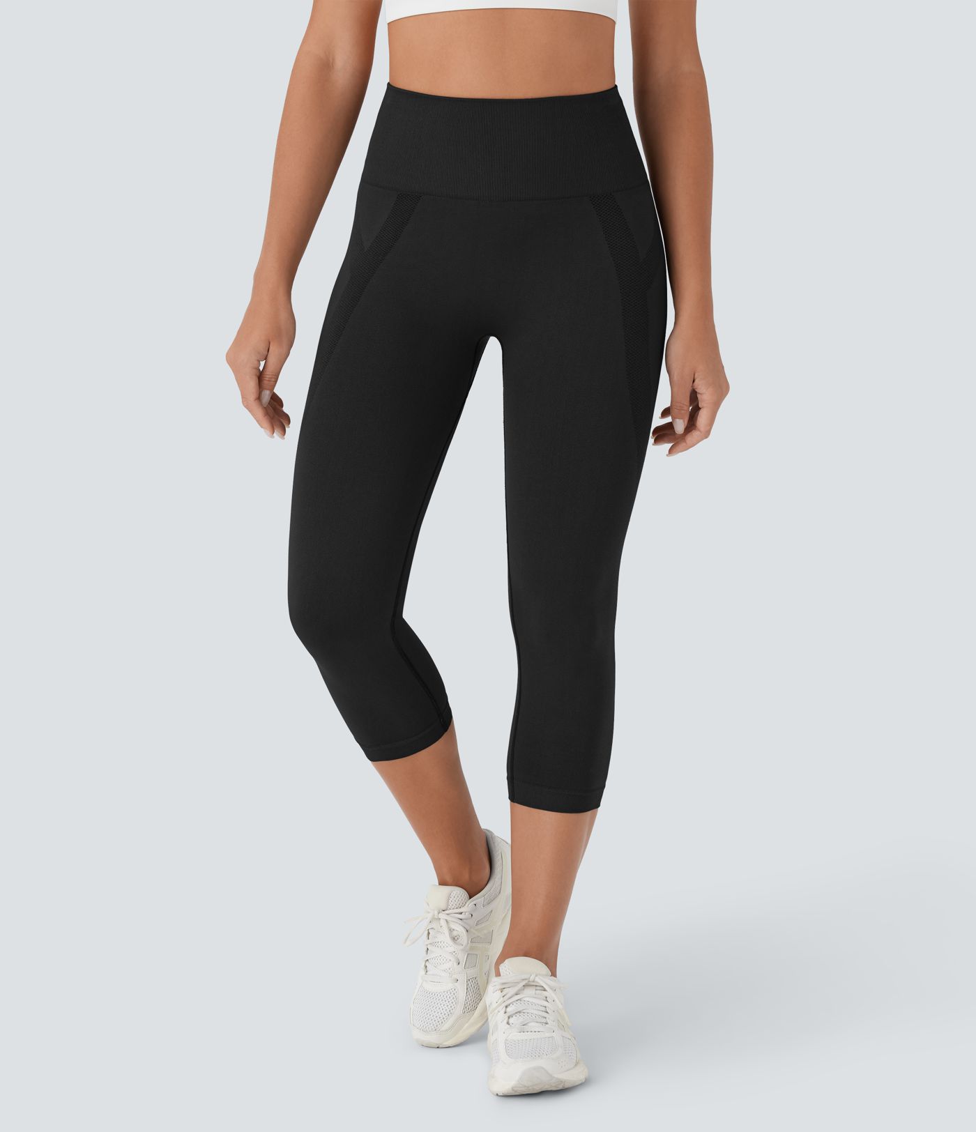 Seamless Flow High Waisted Ruched Capri Tights Women Gym Scrunch Yoga Leggings