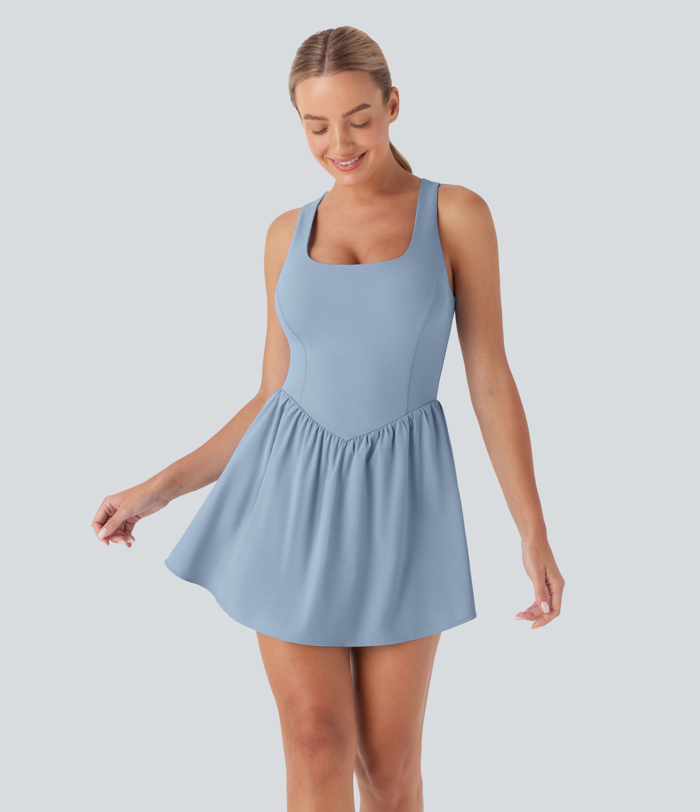 Vestido mini deportivo de pádel Breezeful™ fluido estilo corset 2 en 1 con bolsillos, secado rápido en copas D-F