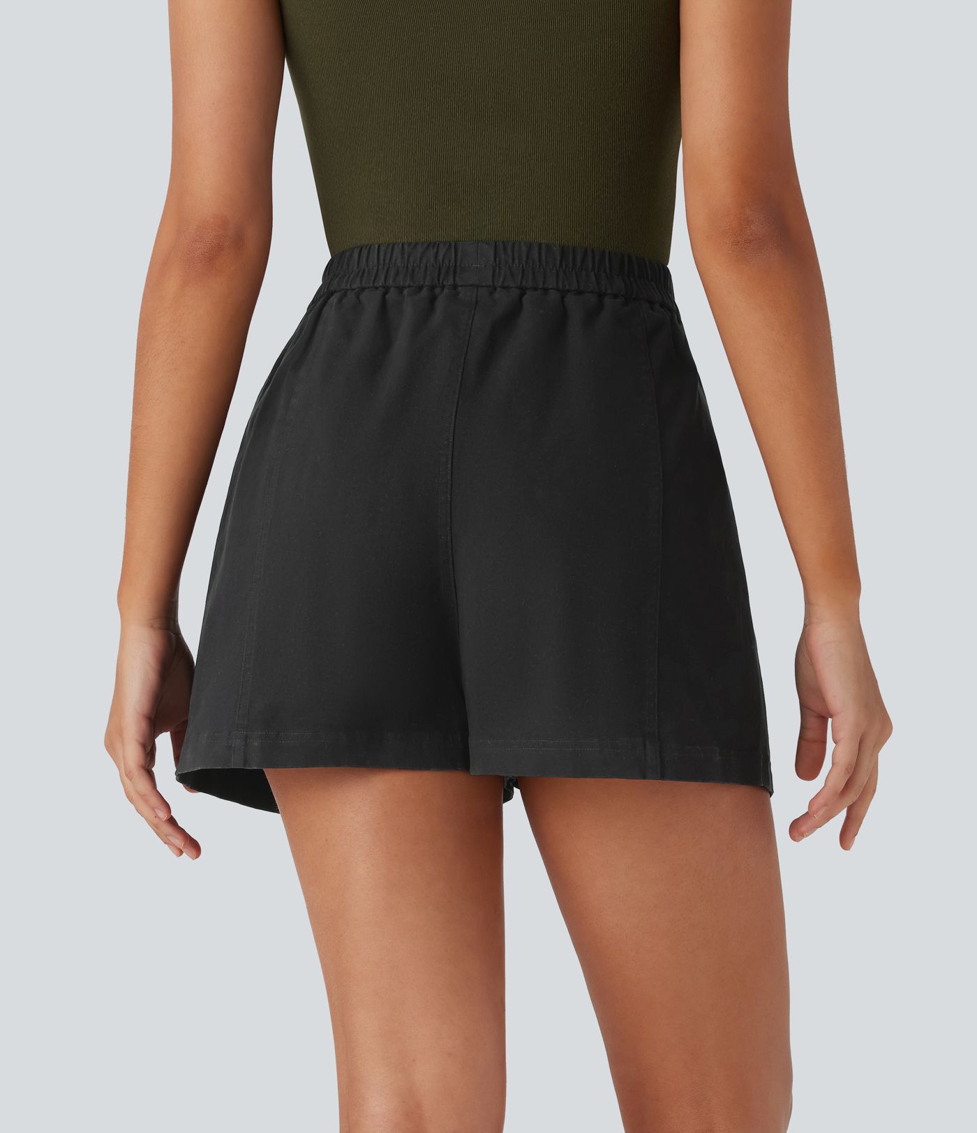 Lässige, gewaschene Baumwoll-Shorts mit hohem Bund und Seitentaschen