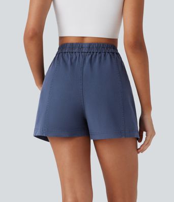 High Waisted Pocket Washed Casual Cotton Shorts