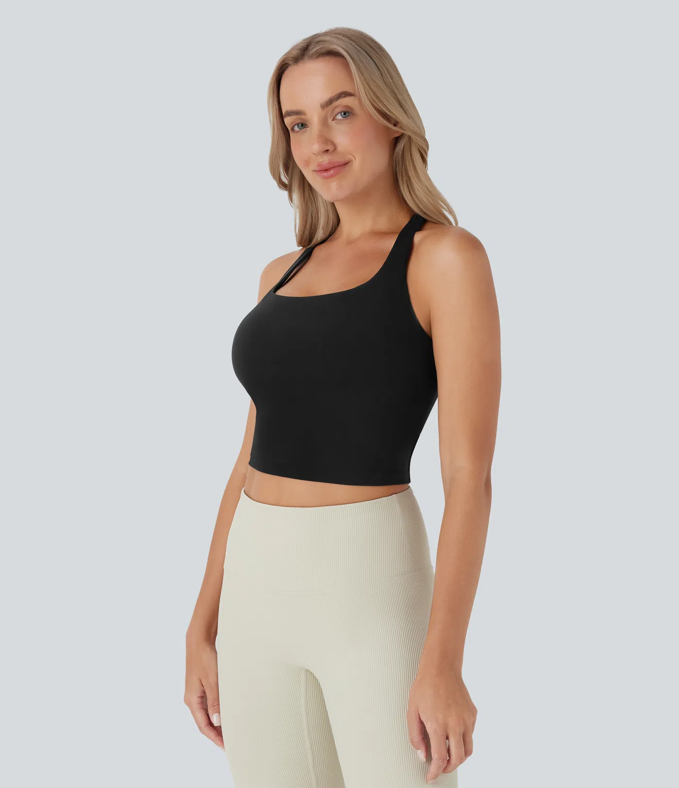 Kurzes, rückenfreies Yoga-Tanktop mit überkreuzten Trägern - Körbchengröße D/DD/DDD/F