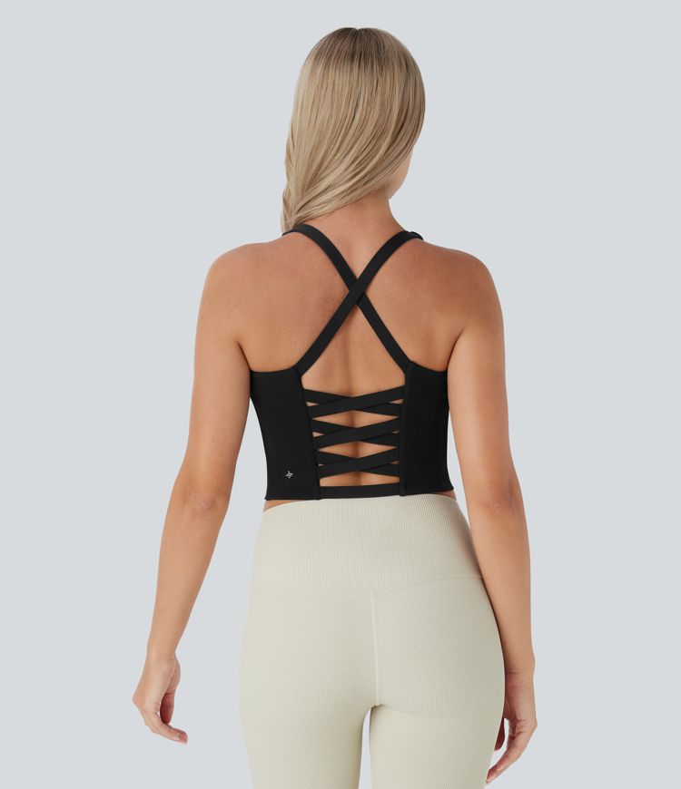 Crisscross Backless Cropped Yoga Tank Top-D/DD/DDD/F Cups