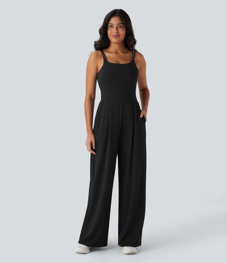 Softlyzero™ Airy Double Straps Backless Twisted Side Pocket Cool Touch Yoga Jumpsuit-Easy Peezy Edition