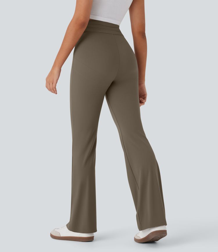 Pantalones casuales de tiro alto moldeadores de abdomen y push-up con cordón ajustable y bolsillo trasero