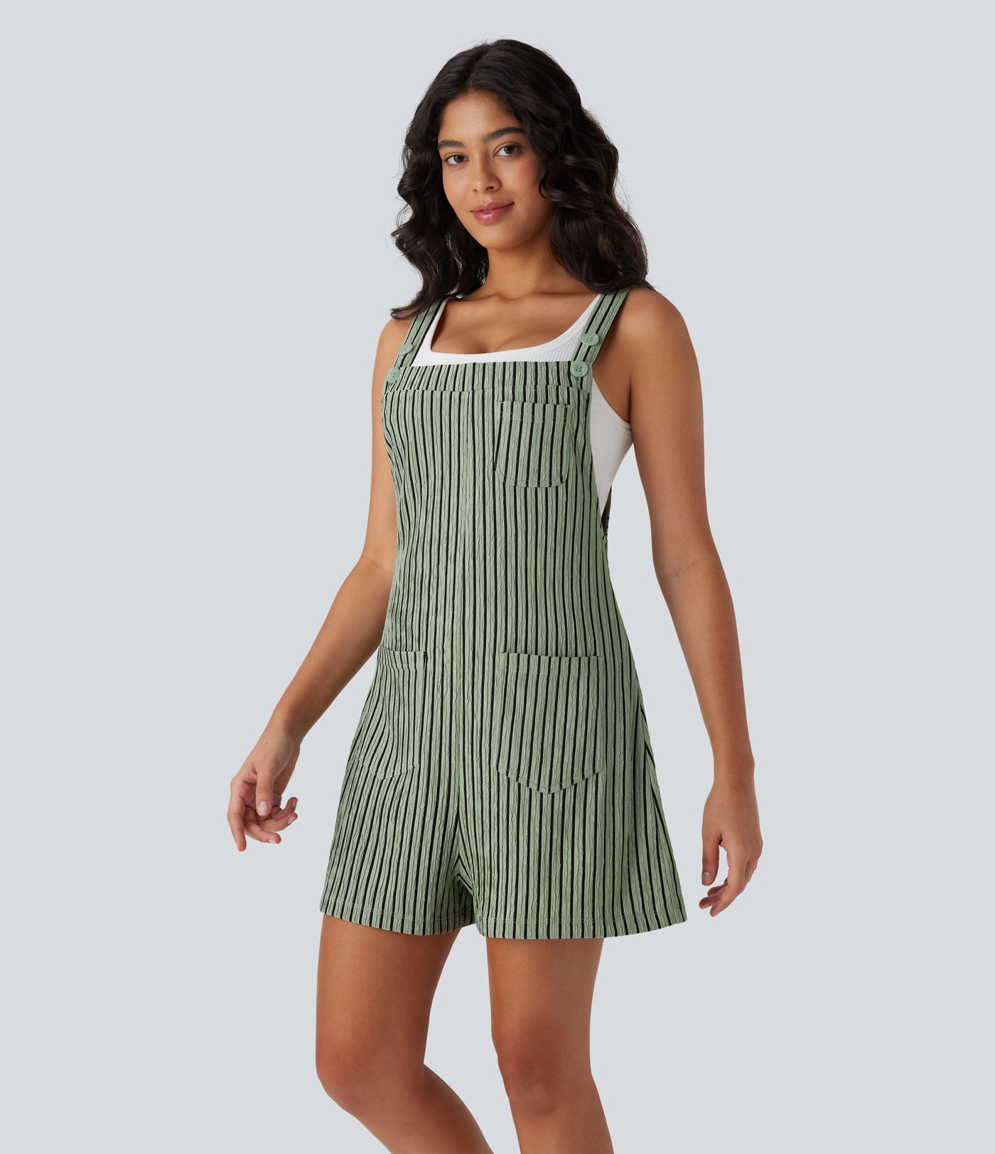 Adjustable Strap Button Multiple Pockets Casual Dungarees