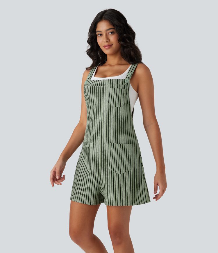 Adjustable Strap Button Multiple Pockets Casual Dungarees