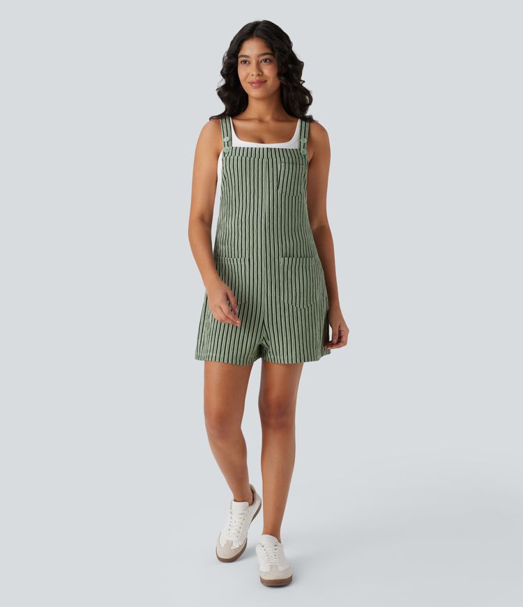 Adjustable Strap Button Multiple Pockets Casual Dungarees