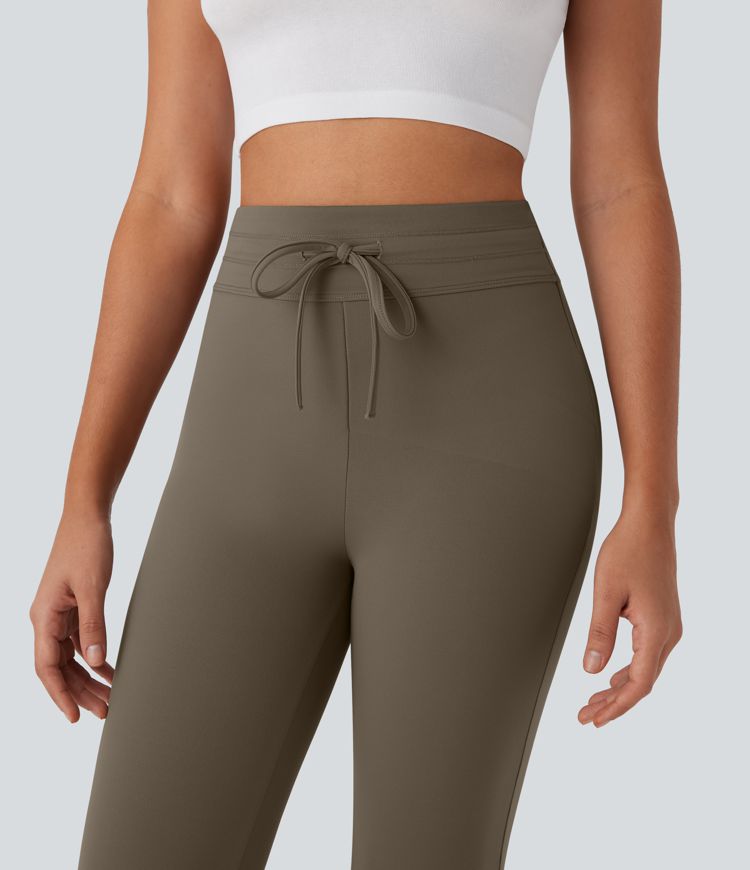 Pantalones casuales de tiro alto moldeadores de abdomen y push-up con cordón ajustable y bolsillo trasero