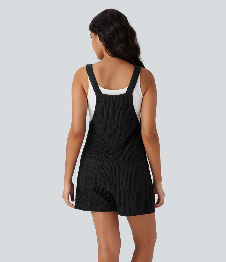 Adjustable Strap Button Multiple Pockets Stripe Casual Overalls