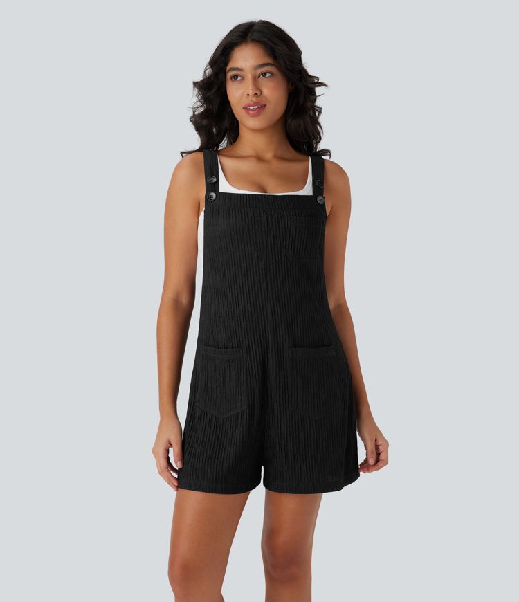 Adjustable Strap Button Multiple Pockets Stripe Casual Overalls