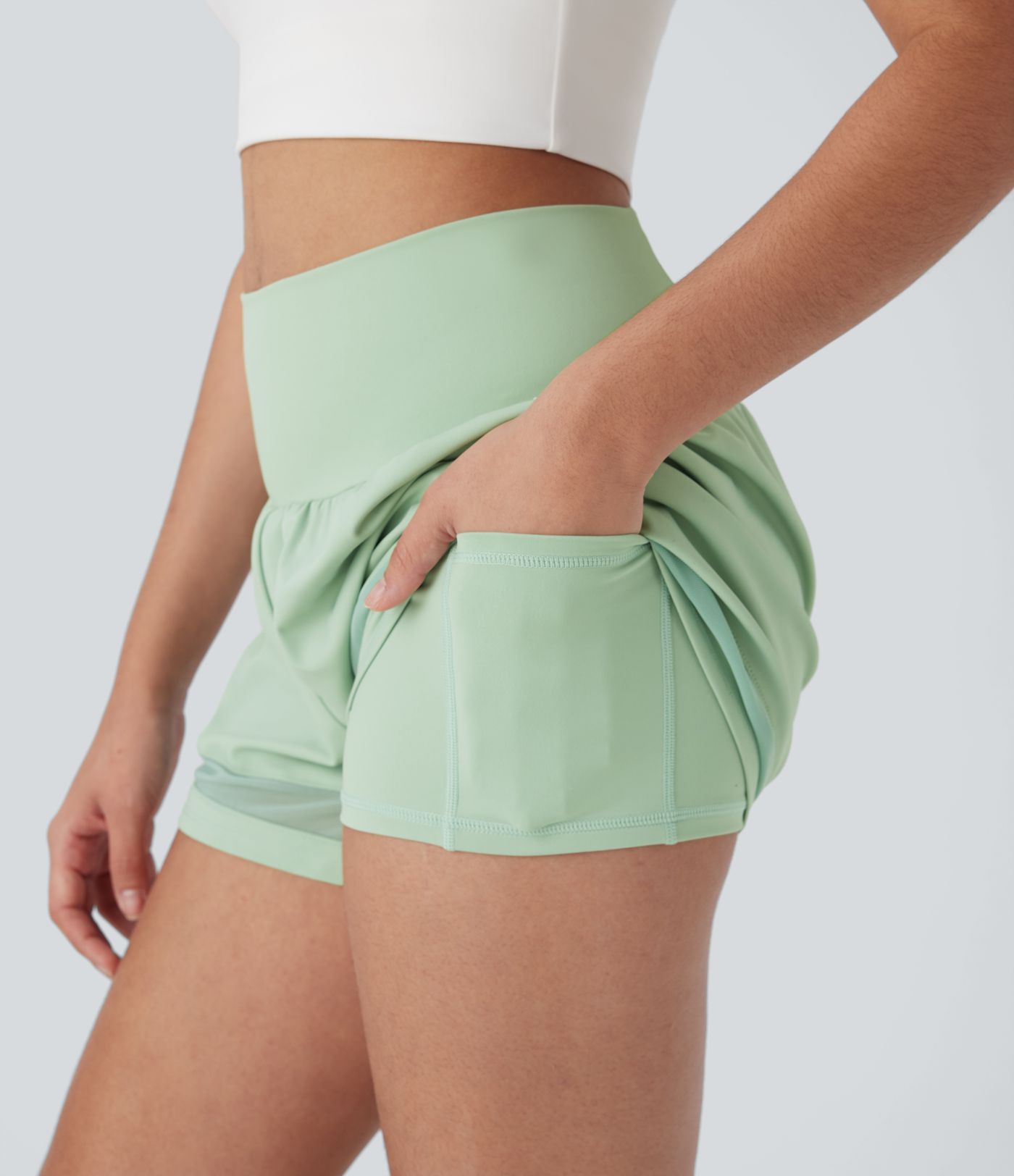 Softlyzero™ Airy Mid Rise 2-in-1 Back & Side Pocket Contrast Mesh  Workout Shorts