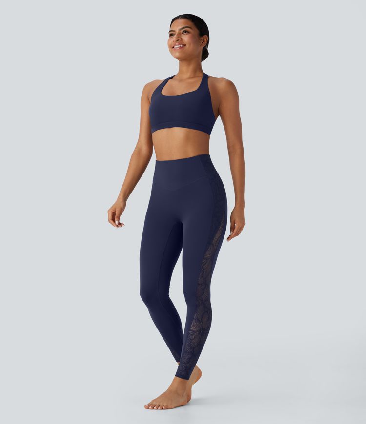 Softlyzero™ High Waisted Back Pocket Contrast Lace Yoga Leggings-UPF50+