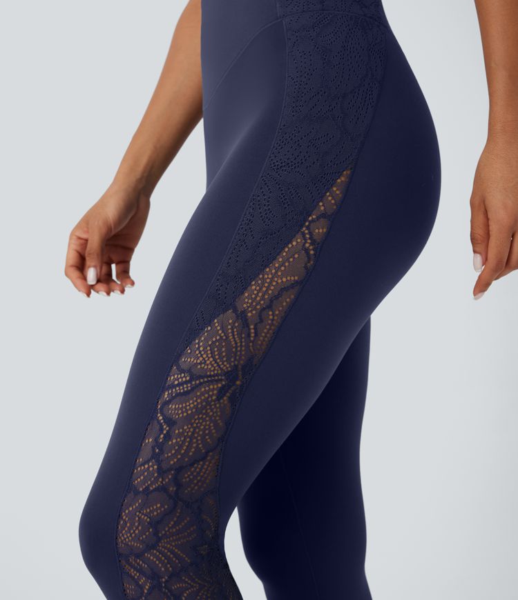 Softlyzero™ High Waisted Back Pocket Contrast Lace Yoga Leggings-UPF50+