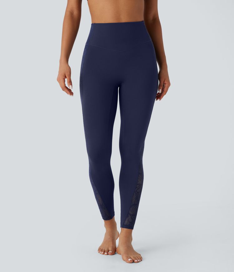 Softlyzero™ High Waisted Back Pocket Contrast Lace Yoga Leggings-UPF50+