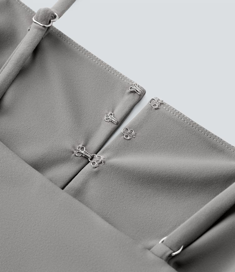 Mini Vestido  2 piezas bolsillo lateral cuello cuadrado correa ajustable gancho