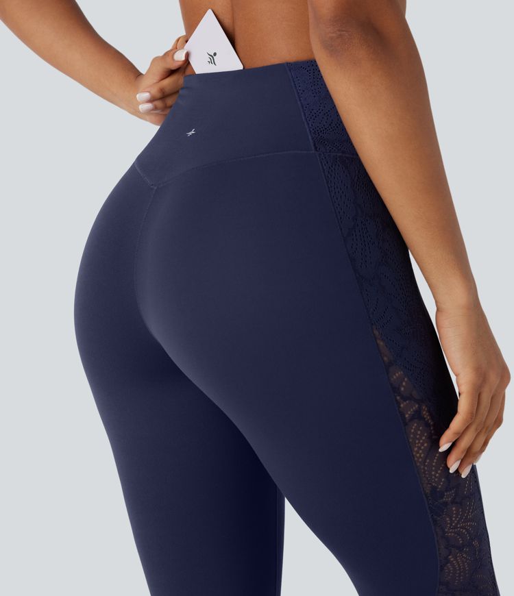Softlyzero™ High Waisted Back Pocket Contrast Lace Yoga Leggings-UPF50+