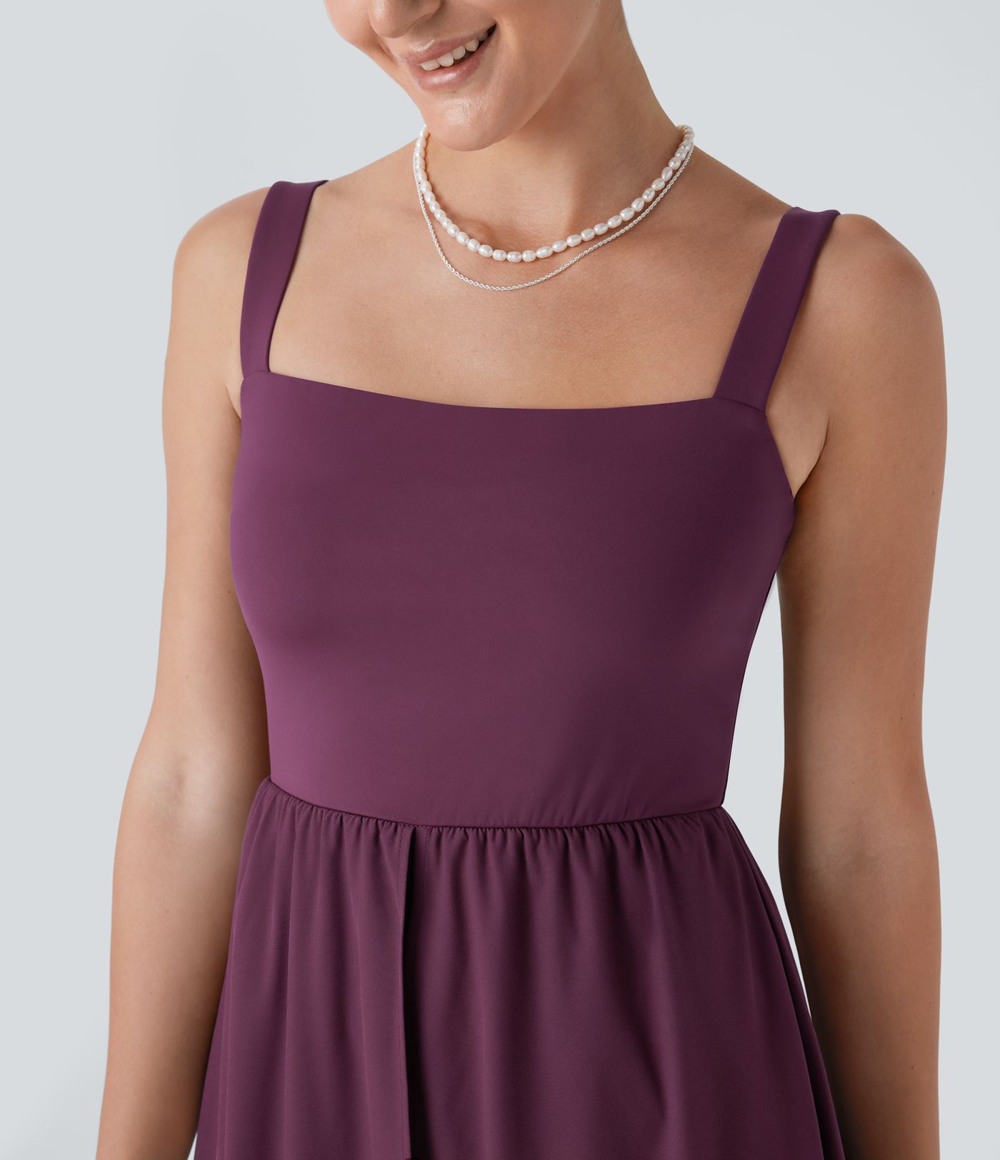 Breezeful™ Square Neck Backless 2-in-1 Side Pocket Split Flowy Quick Dry Bridesmaid and Wedding Guest Jumpsuit