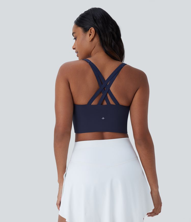 Softlyzero™ Low Support Backless Crisscross Adjustable Strap Zipper Yoga Sports Bra-UPF50+