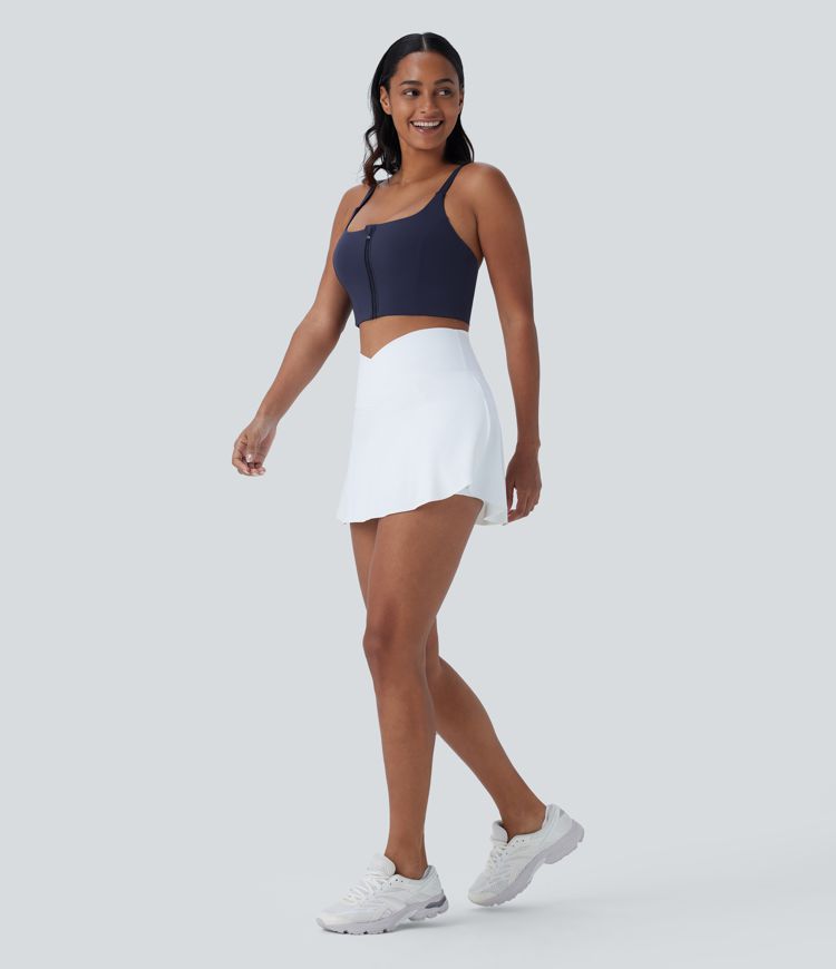 Brassière de sport dos nu pour yoga Softlyzero™ à maintien léger avec bretelles croisées ajustables, zip et protection solaire UPF50+