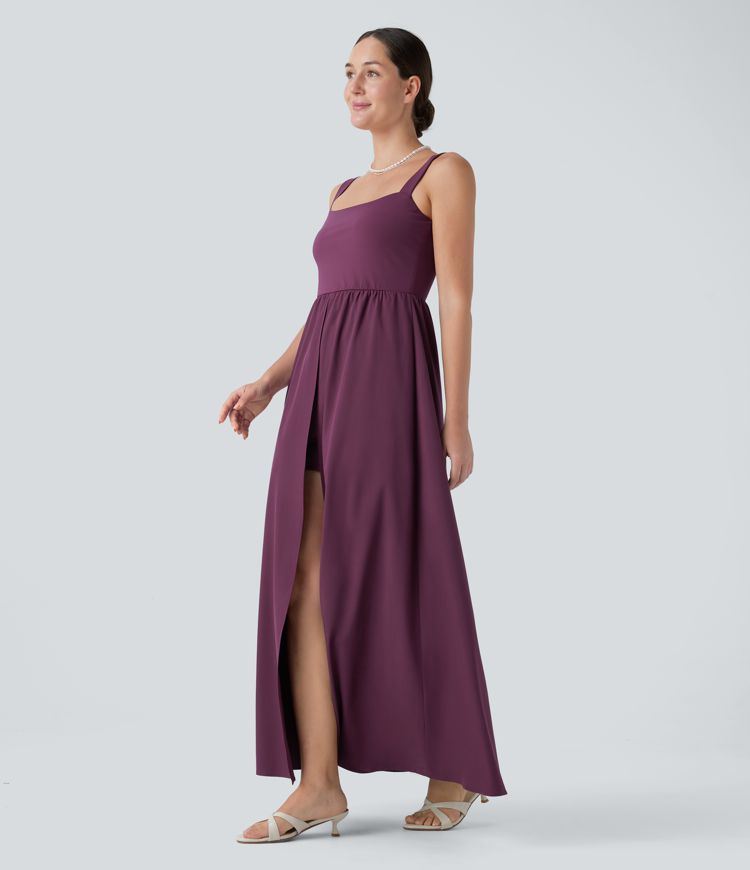 Breezeful™ Square Neck Backless 2-in-1 Side Pocket Split Flowy Quick Dry Bridesmaid and Wedding Guest Jumpsuit