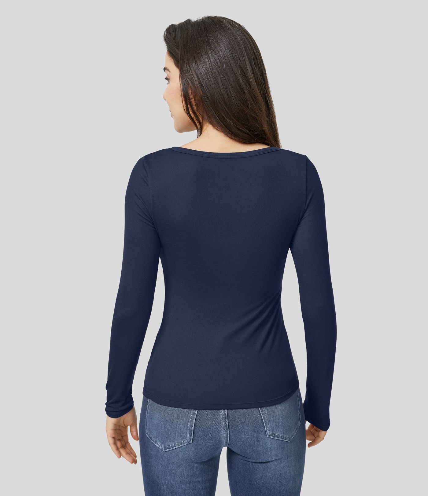Ribbed, long-sleeved, slim-fitting top with a Henley neckline