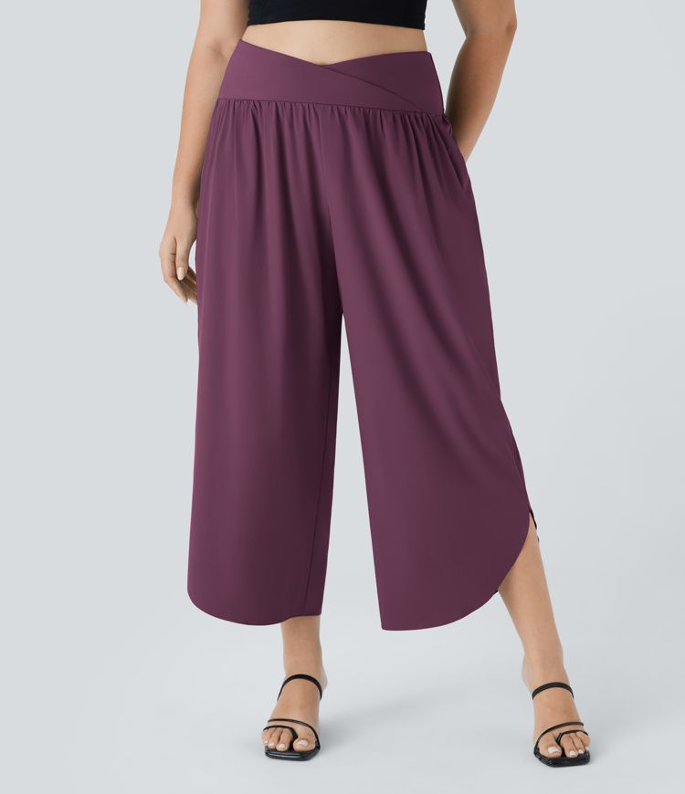 Breezeful™ High Waisted Crossover Side Pocket Split Quick Dry Resort Plus Size Pants