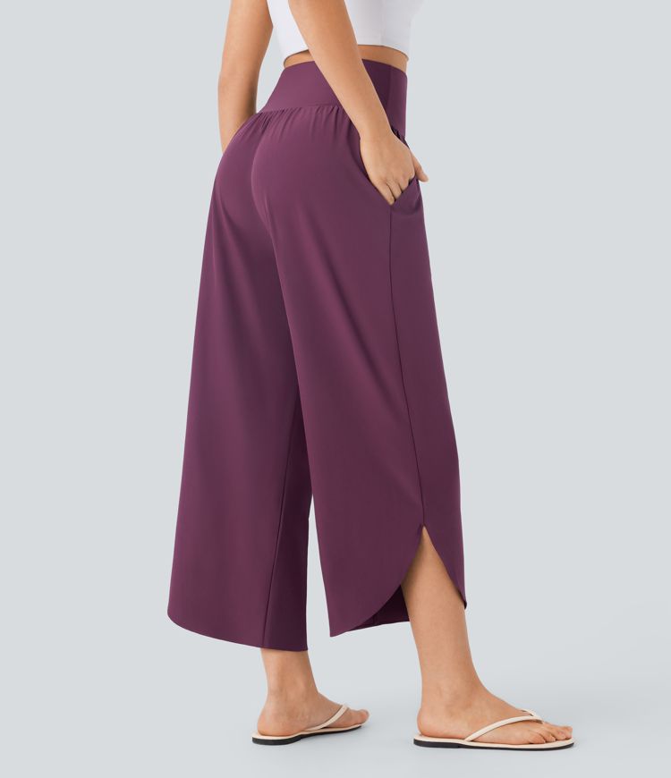 Pantalón SoCinched resort secado rápido dobladillo dividido bolsillo lateral control abdomen tiro alto