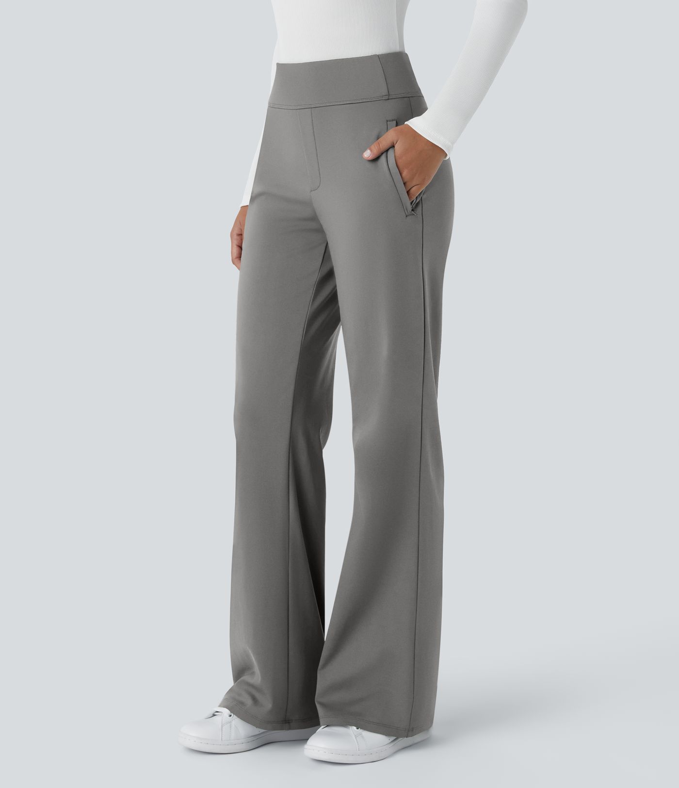 Pantalon tailleur évasé taille mi-haute Halara Flex™ DayStretch avec zip latéral et poches
