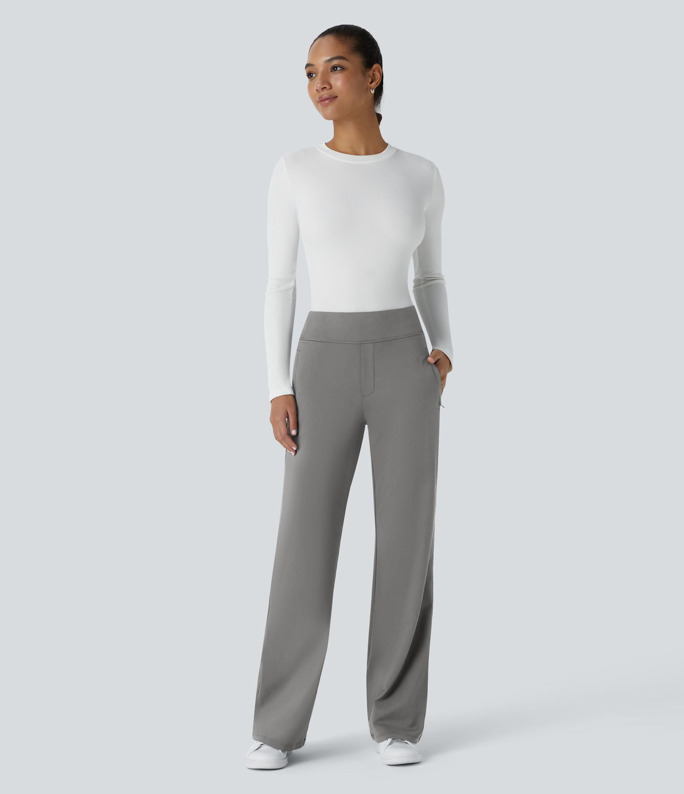 Pantalon tailleur évasé taille mi-haute Halara Flex™ DayStretch avec zip latéral et poches