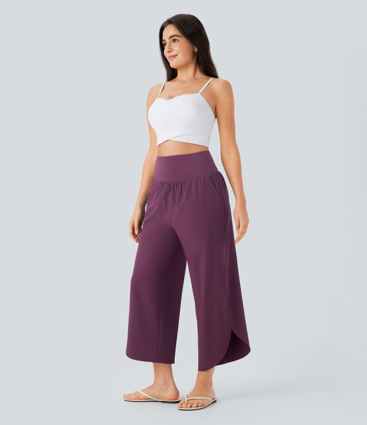 Pantalón SoCinched resort secado rápido dobladillo dividido bolsillo lateral control abdomen tiro alto