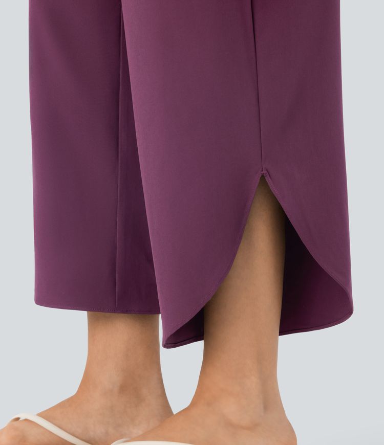 Pantalón SoCinched resort secado rápido dobladillo dividido bolsillo lateral control abdomen tiro alto