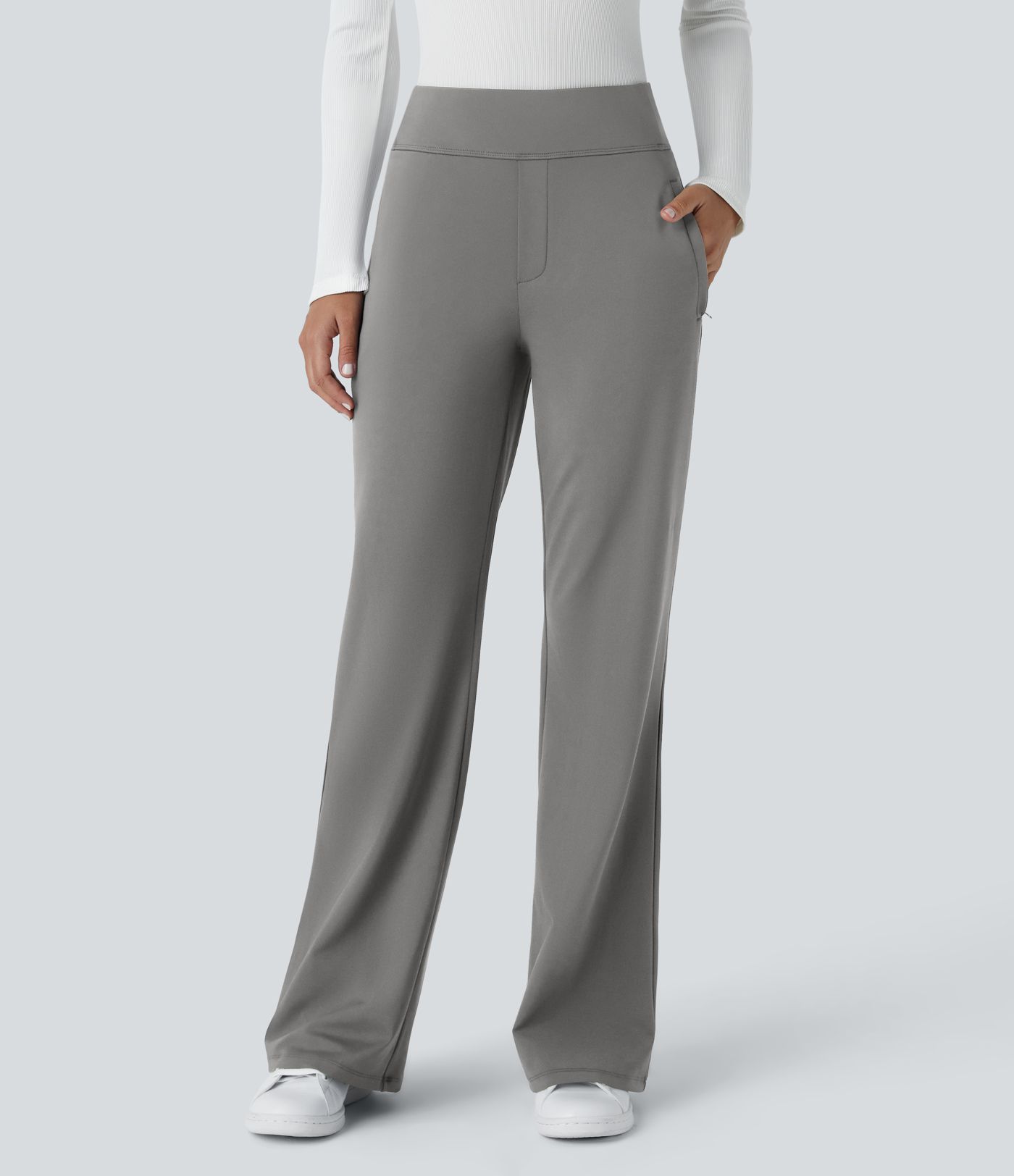 Pantalon tailleur évasé taille mi-haute Halara Flex™ DayStretch avec zip latéral et poches