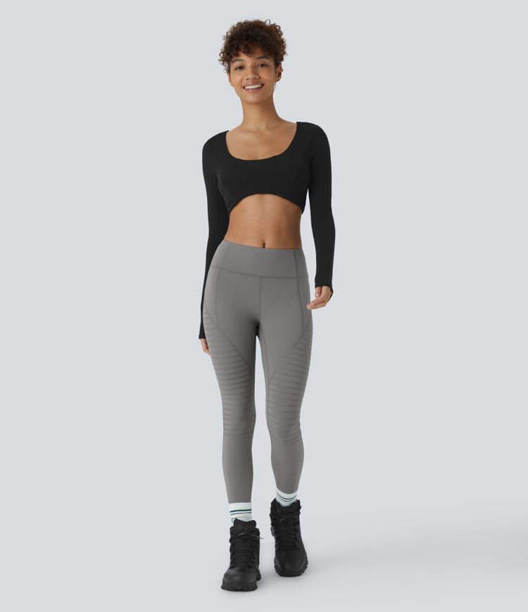 Mid Rise Top-stitching 7/8 Casual Moto Leggings