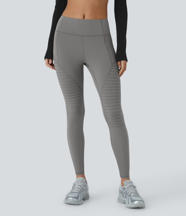 Mid Rise Top-stitching 7/8 Casual Moto Leggings